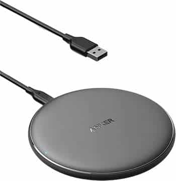 Wireless charger on what background, showing port and charging pad.