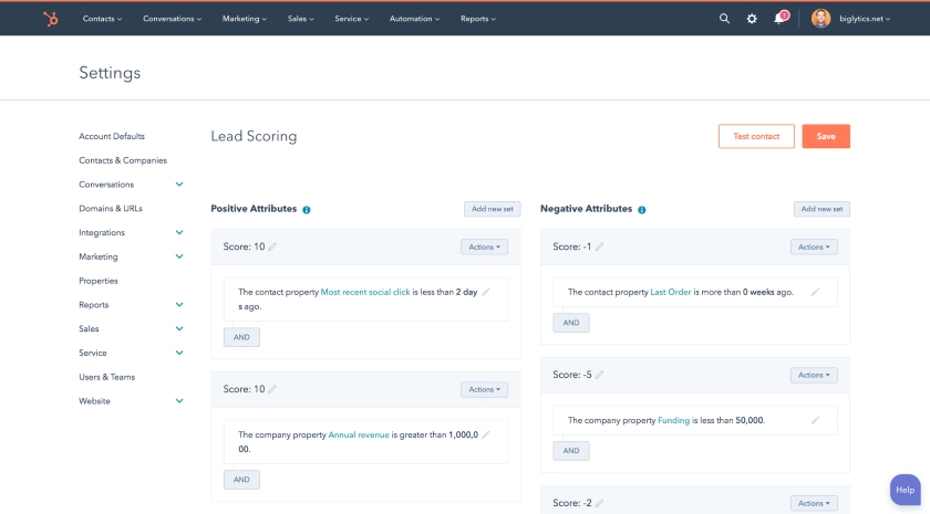 HubSpot_ Lead Scoring settings.